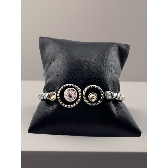 Brighton Halo Amber Topaz Hinged Bangle Bracelet 7" Dust Bag - Picture 1 of 4